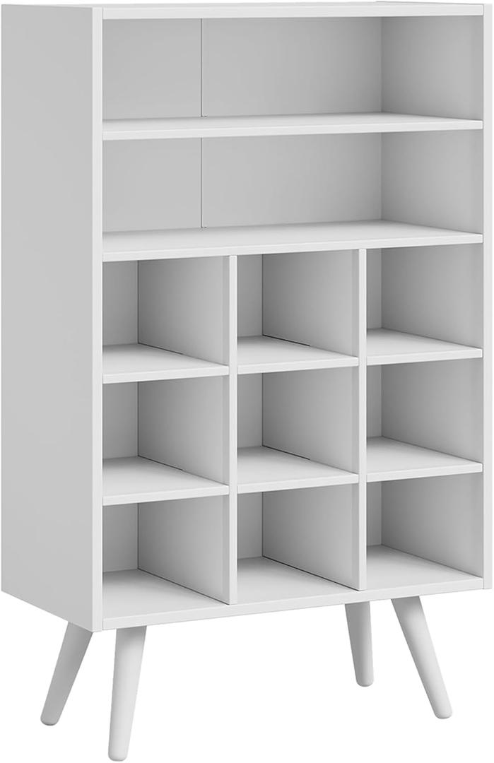 5 Tiers Shoe Cubby with Legs, Stackable Wood Shoe Rack Organizer with 9-Cube and 2 Storage Shelves, Holds 10-15 Pairs, Freestanding Shoe Rack for Closet, Entryway, Apartment, White