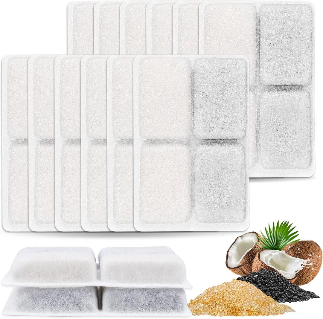 Cat Water Fountain Filter, 12 Pack Pet Water Fountain Filter Replacement with Coconut Activated Carbon Filter Compatible with furrybaby 64oz/2L Cat Water Fountain