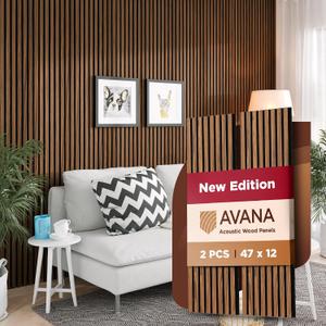 Avana Acoustic Wood Wall Panels 47.2 x 12.6 Inch Rustic Walnut Acoustic Panels 2 PCs Wall Panels for Interior Wall Decor for Homes, Offices, Studios Sturdy and Durable Wood Panels for Wall