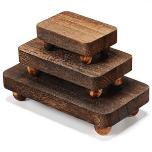 Maitys 3-Piece Wooden Risers Display Pedestal Stand Farmhouse Vintage Rustic Stackable Kitchen Use 3 Sizes (12x6.7 4x2.8 In)