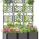Raised Garden Bed Outdoor Planter Box with Trellis and Wheels, Tomato Planter Cage with Trellis, Indoor Outdoor Patio Self Watering Planters for Climbing Plants Vegetable Flowers