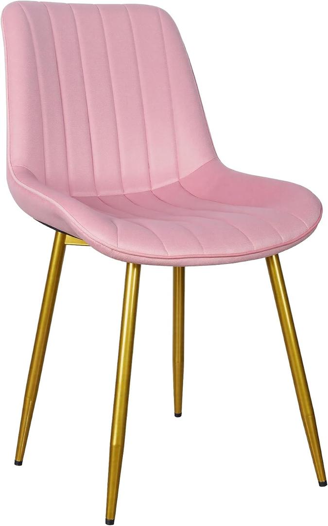 VECELO Dining Chairs Set of 4, Velvet Fabric & Metal Frame, Mordern Style for Kitchen, Living Room,Offcie, Pink