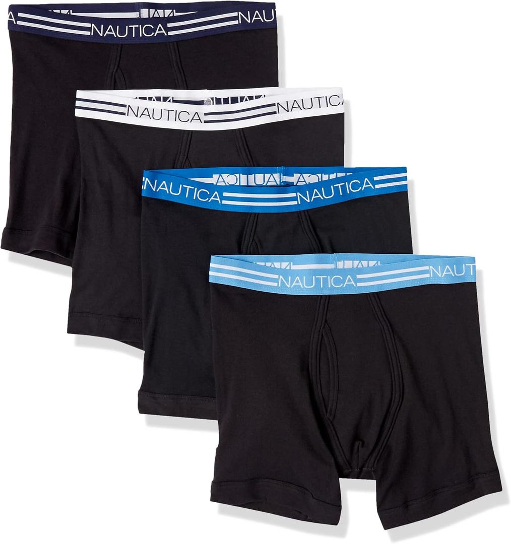 Nautica Men's Classic Cotton 4-Pack Boxer Briefs (Large, Black)