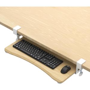 Suptek Keyboard Tray Under Desk Pull Out with C Clamp Mount, Computer Keyboard & Mouse Tray, 25.6 (30 Including Clamps) x 11.8 inch Slide-Out Platform Computer Drawer for Typing, Light Wood, DSF1QM