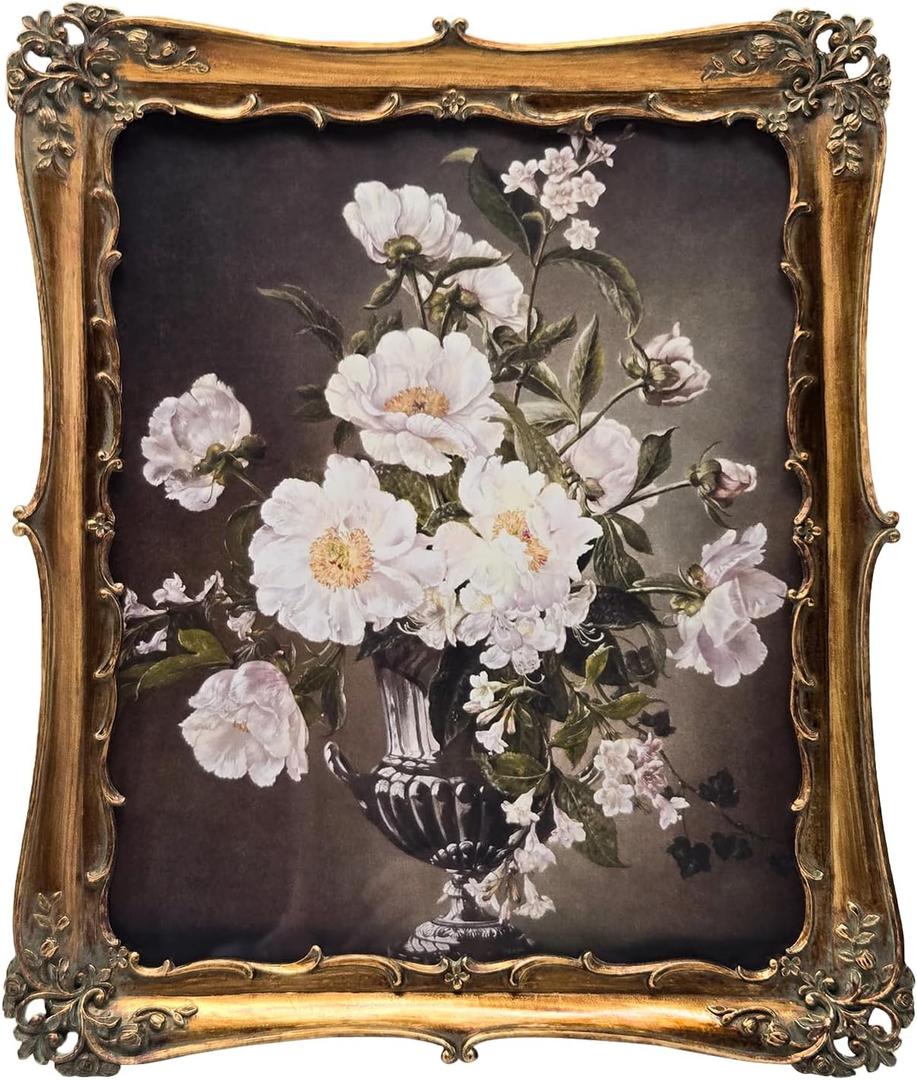 8x10 Vintage Picture Frame, Antique Bronze Gold Ornate Photo Frame for Wall Hanging or Tabletop Display, Decorative Floral Design Retro Home Decor, Photo Gallery Art