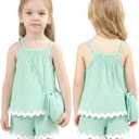 Toddler Girls Summer Outfits Baby's 100% Cotton 3 Pcs Short Sets Adjustable Strap Top Shorts with Matching Bag