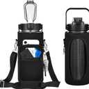 RYI Half Gallon Water Bottle with Sleeve & Strap 64 OZ Motivational Water Bottles with Straw Large Wide Mouth Water Jug with Time Marker for Fitness, Gym and Outdoor Sports, Leak-proof & BPA Free