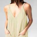 HOTIAN Womens Jumpsuits Overalls Summer V Neck Sleeveless Causal Wide Leg Jumpers Rompers with Pockets Beige (Yellow, M)