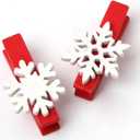 ilauke 50Pcs Christmas Wooden Clothespins Mini Snowflake Clothespin Clips for Christmas Cards Photo Paper Crafts (1.38 Inch)