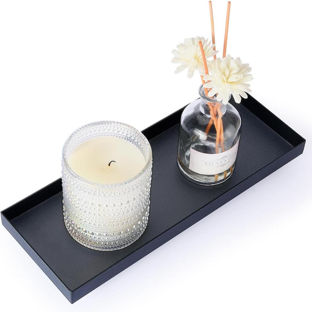Rectangle Black Matte Metal Tray, Suit for Candle Holder, Vanity Decor Projects, Bathroom Toilet Tank Tray, Perfume or Jewelry Storage, and Coffee Table Centerpiece-Mini (11.4" x 4.3" x 1.3")