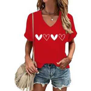Valentines Shirts for Women More Love T-Shirt Love Heart V Neck Tee Tops Valentines Gifts for Her (Red, XL)