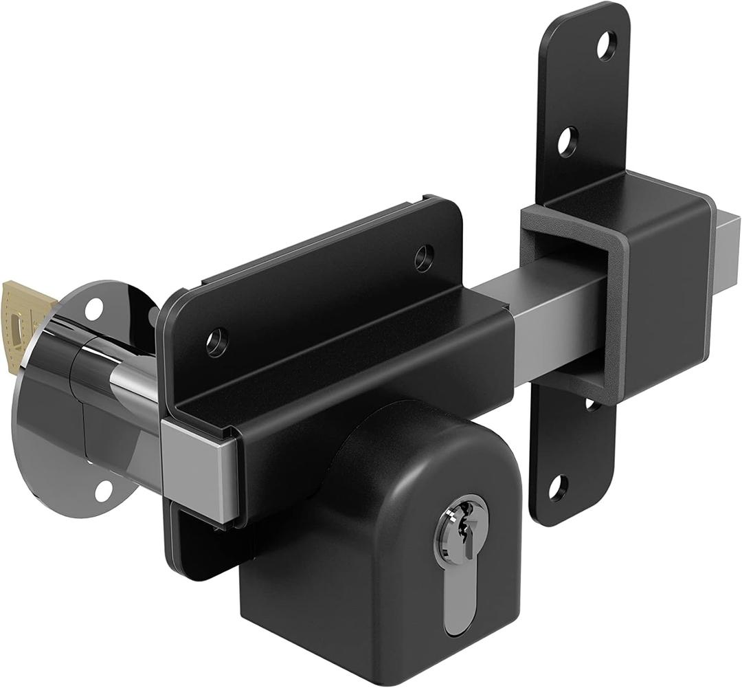 GateMate Long Throw Gate Lock 1490096, Euro Profile Keyed Both Sides Gate Lock for Sheds, Gates & Garage Doors, 316 Stainless Steel, for Wooden Gates & Doors Up to 2  Thick (70mm), Black, 5 Keys