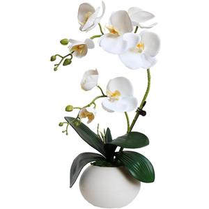 LESING Artificial Potted Orchid Flower for Table Centerpieces,Real Touch White Fake Orchid Flowers in Vase for Home Decoration (Style 5,White)