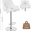 VECELO Bar Stools Set of 2, Adjustable Barstools, Counter Height Stools with Back and Arm, Kitchen Island Stools, Swivel PU Leather Stools, Modern Style, White