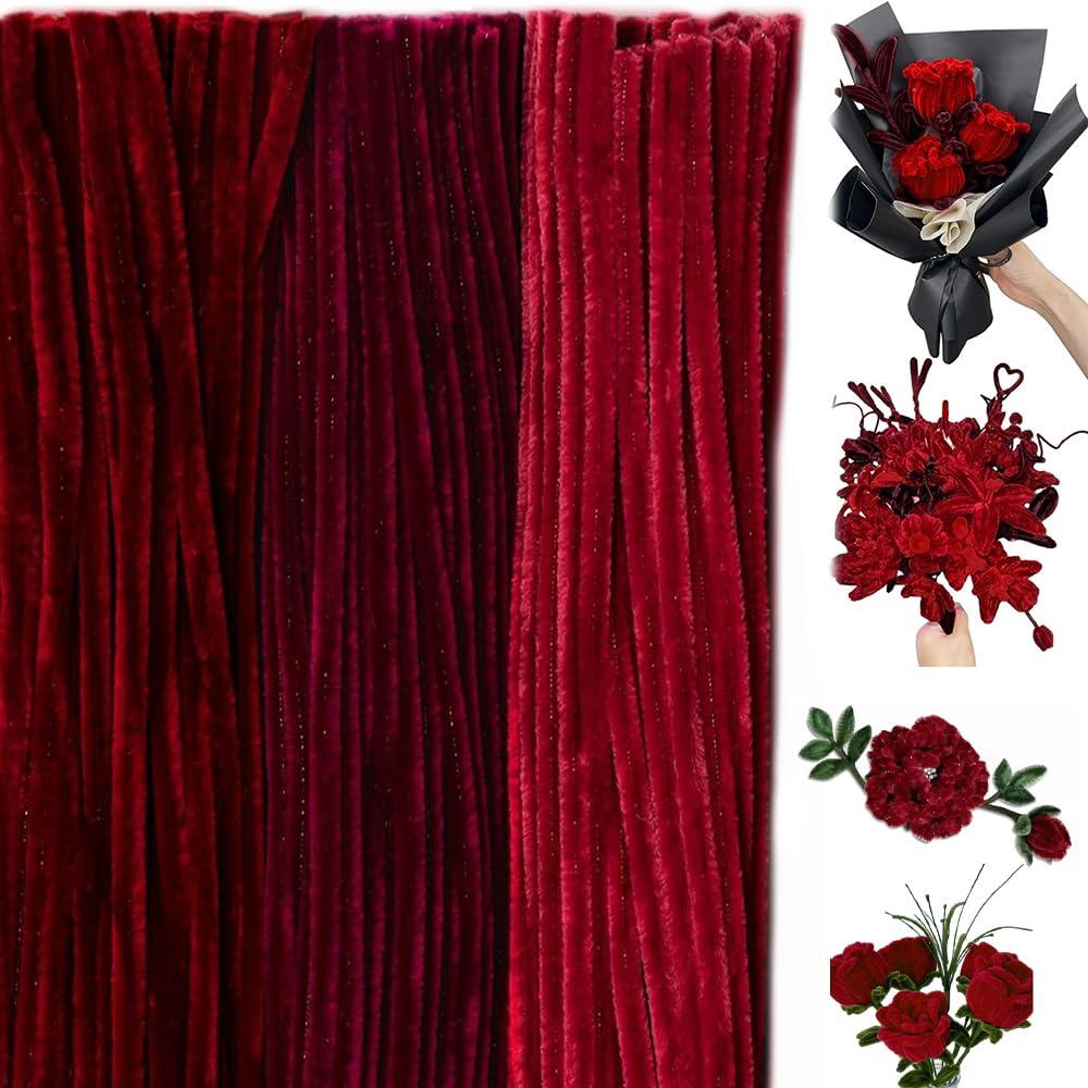 300 Pieces Pipe Cleaners Chenille Stem, 3 Burgundy Red Color Pipe Cleaners Set for Christmas Pipe Cleaners DIY Arts Crafts Decorations, Chenille Stems Pipe Cleaners (Burgundy)