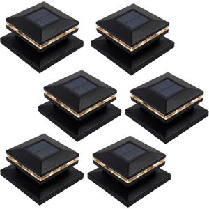 MAGGIFT 6 Pack Solar Post Lights, 15 Lumen Outdoor Post Cap Light for Fence Deck or Patio, Solar Powered Caps, Warm White High Brightness SMD LED Lighting, Lamp Fits 4x4, 5x5 or 6x6 Wooden Posts