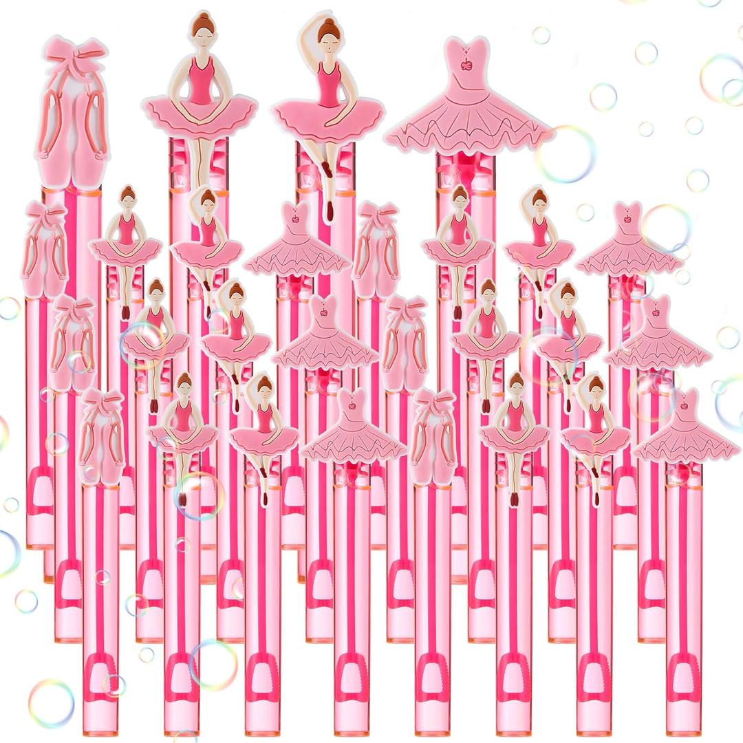 Civaner 24 Pcs Ballerina Bubbles Wands Bulk Ballet Dance Pink Party Favors Mini Bubble Wands Ballet Shoes Tutu Skirt Gifts for Ballerina Themed Birthday Dance Party Favor Goodie Bag Stuffer