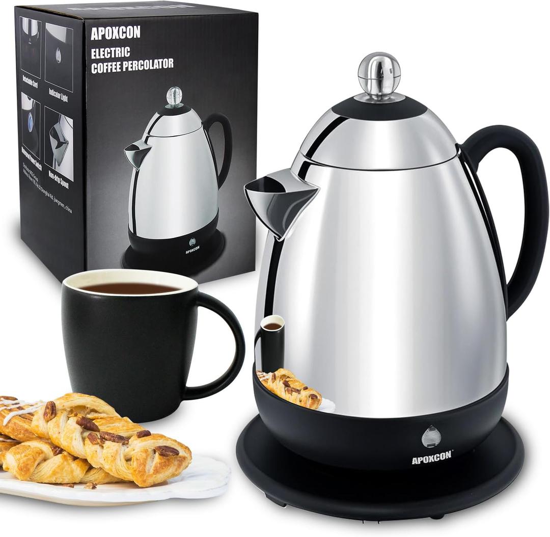 Electric Coffee Percolator Stainless Steel Coffee Maker with Clear Brew Progress Knob and No-Drip Spout Auto Keep Warm & Cordless Serving Coffee pot with On/OFF Switch Fast Brew (10 Cup) Electric Coffee Percolator Stainless Steel Coffee Maker with Clear Brew Progress Knob and No-Drip Spout Auto Keep Warm & Cordless Serving Coffee pot with On/OFF Switch Fast Brew (10 Cup)