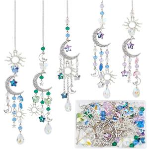 SUNNYCLUE 1 Box DIY 5 Sets Star Moon Sun Catchers Kit Hanging Sun Rainbow Catcher Window Hanging Prism Suncatcher Glass Crystal Suncatchers for Windows Indoor Outdoor Home Garden Decor