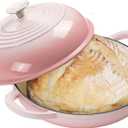 Enameled Round Cast Iron Bread Oven, 6 Qt Cast Iron Dutch Oven for Homemade Sourdough Bread Baking, Bread Dome Pot with Cloche Lid (Gradient Pink)