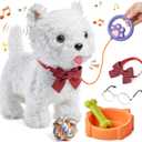 Walking Dog Toy with Leash, Remote Control Interactive Robot Dog, Dress Up Plush Puppy with Walking, Barking, Tongue Licking, Tail Wagging, Toys for Age 3+ Kids