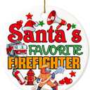 Christmas Ornament - Santas Favorite Firefighter Ceramic Ornament, Funny Holiday Tree Decoration for Firefighters, Firemen, Firewomen & First Responders