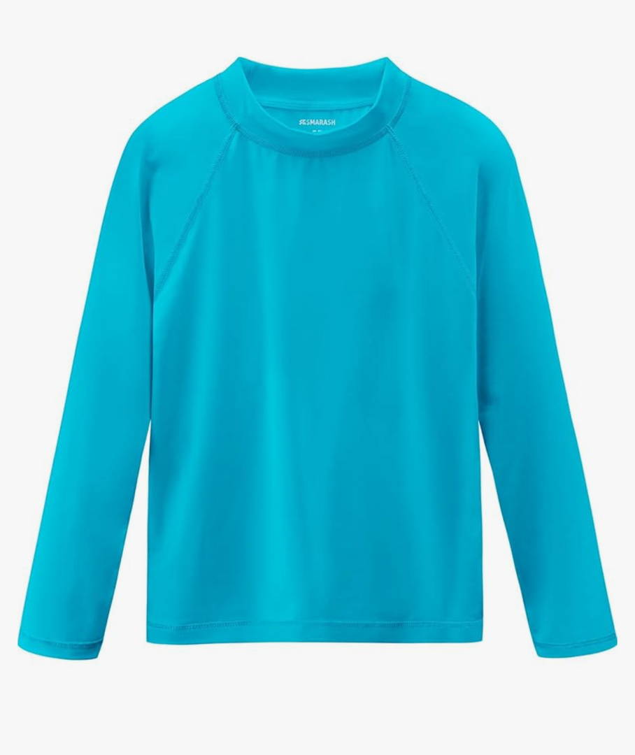 Boys Rash Guard Swim Shirts Long Sleeve UPF 50+ Swimwear Youth Kids Sun Protection SPF Water Surfing Shirts Quick Dry, Size 7-8Y