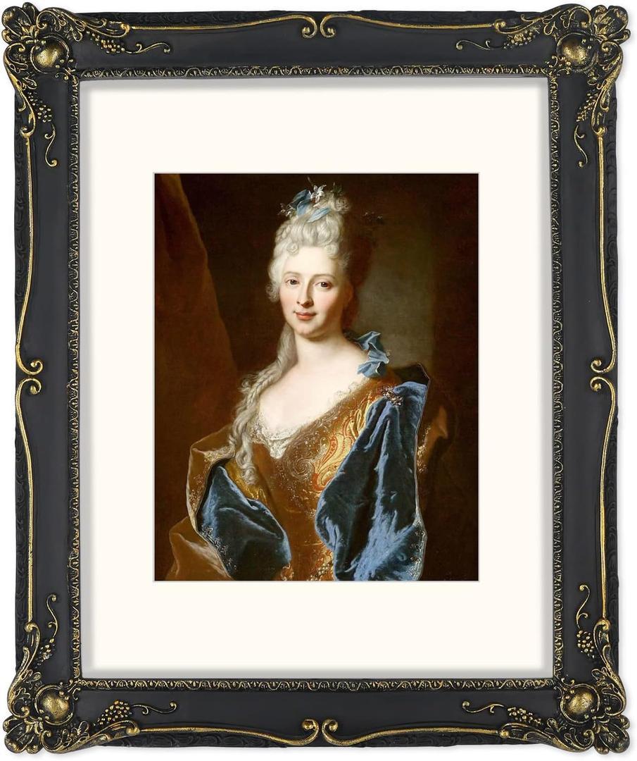 11x14 Picture Frame with Mat for 8x10, Vintage Black Poster Frame with Gold Accents, Gothic Photo Display for Gallery Wall and Tabletop, Hand-Painted Floral Design Living Rooms Entryways Mantelpiece Dcor