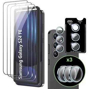 Samsung Galaxy S24 FE Screen Protector Ultra HD Tempered Glass flim,9H Hardness Anti-Scratch,Tempered film and lens film with positioning (3+3PACK)