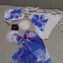 ZAFUL Womens 3pcs Swimsuit Floral Halter Triangle Bikini Top Tie Side Bottom with Long Sheer Cover Up Skirt (L)