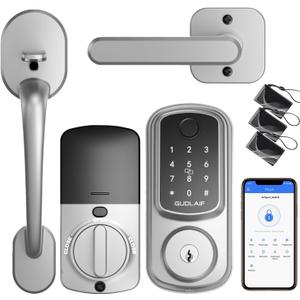 Keyless Entry Door Lock Deadbolt with Handle Set, Smart Front Door Lock Set, Keyless Entry Keypad Deadbolt, Electronic Keypad Deadbolt Lock with Alexa (Silver)