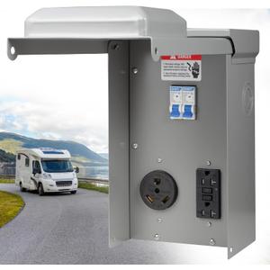 30 Amp RV Outlet Box, RV Electrical Panel with UL Listed 30 amp+GFCI 20 amp Receptacle Installed, Temporary Power Outlet Panel Prewired Unmetered, Weatherproof