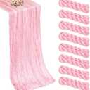 8 Pack Pink Cheesecloth Table Runner 21x120 Inch Boho Gauze Table Runners Rustic Light Pink Table Runner for Wedding Birthday Party Baby Shower Centerpiece Valentine's Day Home Decorations