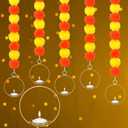 5 Pcs Marigold Garland for Decoration 4 Feet Long Strands Artificial Marigold Flowers Garland for Diwali Party Indian Weddings Pooja (Lotus Candle Holder)