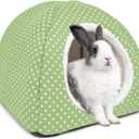 Rabbit Hideout Large Bunny Bed Washable Rabbit House and Hideout Fleece Guinea Pig Hiding Hut for Indoor Bunnies Small Animal Hideaway (Green)