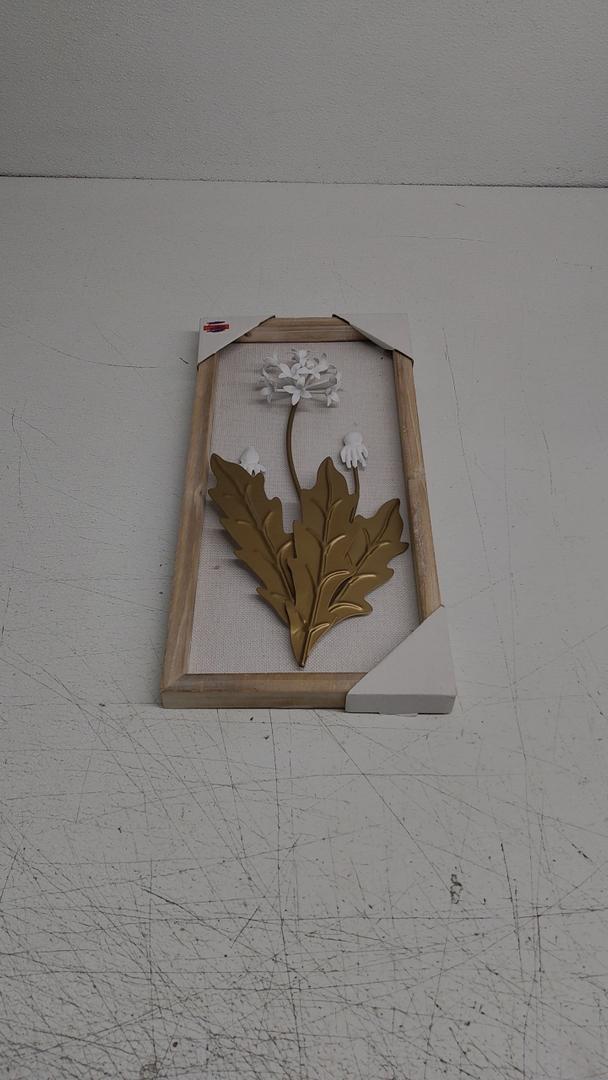 Metal Flower Wall Art Decor 15 Inch White and Gold Floral Sculpture Iron Wall Hanging Decoration