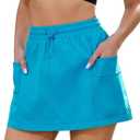 luvamia Skorts for Woman High Waisted Pull On Elastic Waist Cargo Pockets Quick Dry Hiking Tennis Sports Skirt Shorts (Blue, XL)