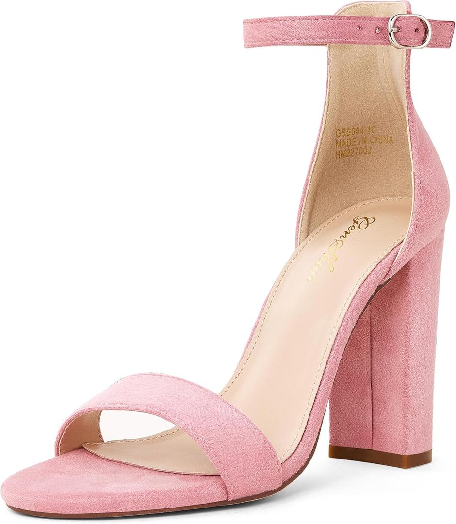 GENSHUO Women's 4-inch Chunky High Heel Sandals with Ankle Strap, Party Wedding Bridal Shoes (8, Pink)