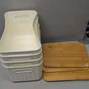 Ohmlove 4 Packs Storage Bins with Bamboo Lids - Plastic Storage Containers with Lids Stackable Storage BoxStorages Baskets for Organizing Desktop Closet Playroom Classroom Office,White