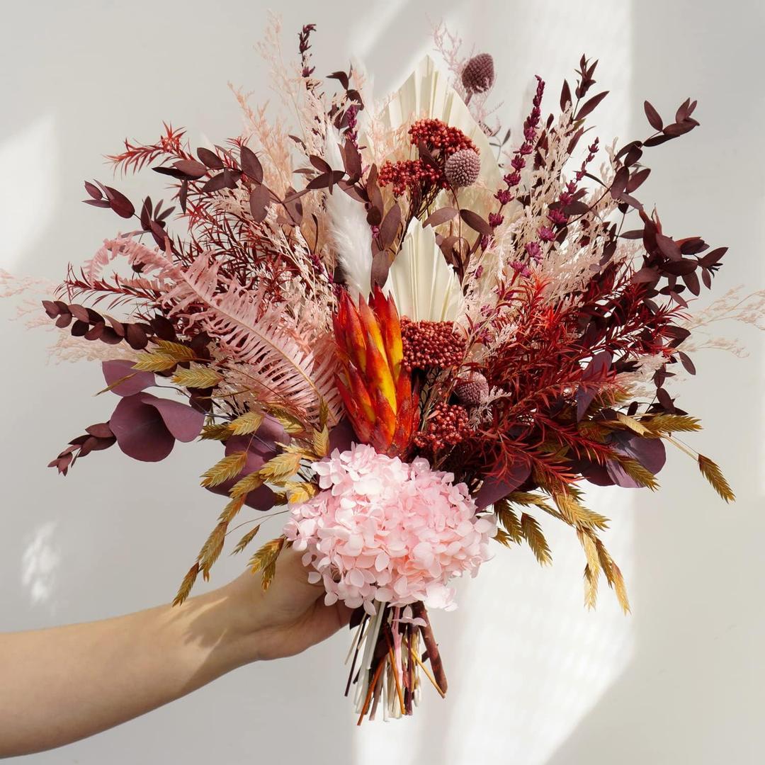 Natural Dried Flower Bouquet, Pampas Grass Decor with Preserved Plants, Boho Rustic Floral Arrangements for Home Table Wedding Centerpieces, Fall Western Style Dry Flowers