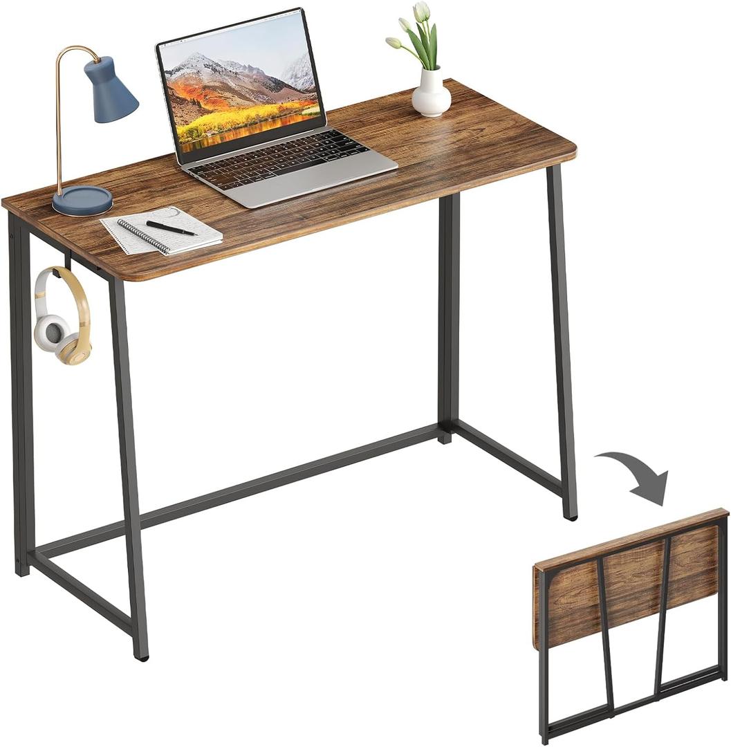 WOHOMO Folding Desk, Small Writing Desk 39.4", Space-Saving Foldable Laptop Table Writing Workstation for Home Office, Easy Assembly, Rustic Walnut (Large Size:39.4 x 15.7, Brown)