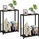Homleke Narrow Side Tables Set of 2 with Magazine Holder, Skinny End Tables Perfect for Small Spaces, Space-Saving Design for Living Room, Bedroom, or Office, 7.1" D x 16.9" W x 23.6" H, Black