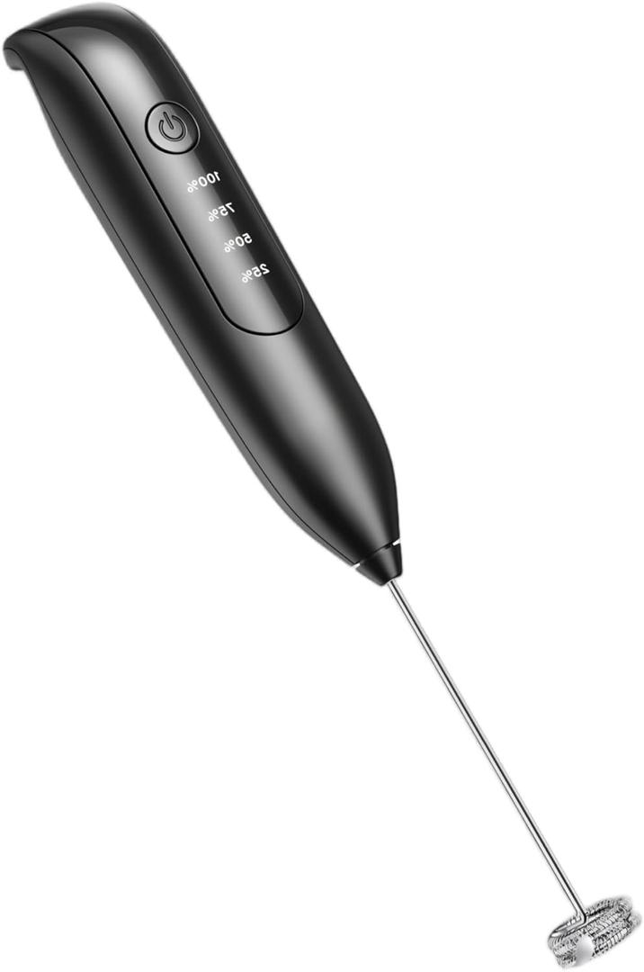 Dynooper Electric Milk Frother Handheld: Rechargeable 3 in 1 - LED Digital Display with 3 Speeds Portable Stainless Steel Drink Foam Mixer - Charcoal Black
