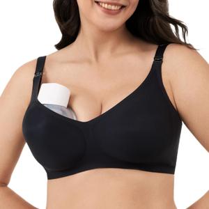 Wireless Hands-Free Pumping Bra, Adjustable with Extendable Straps and Hook Extender, Comfort Sleep Pumping & Nursing Bra (Black, XXXL)