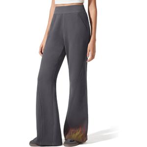 G4Free Flurrylux Fleece Lined Pants Women Cotton Loose Flare Sweatpants with Pockets Winter Casual (X-Small Tall, Dark Gray)
