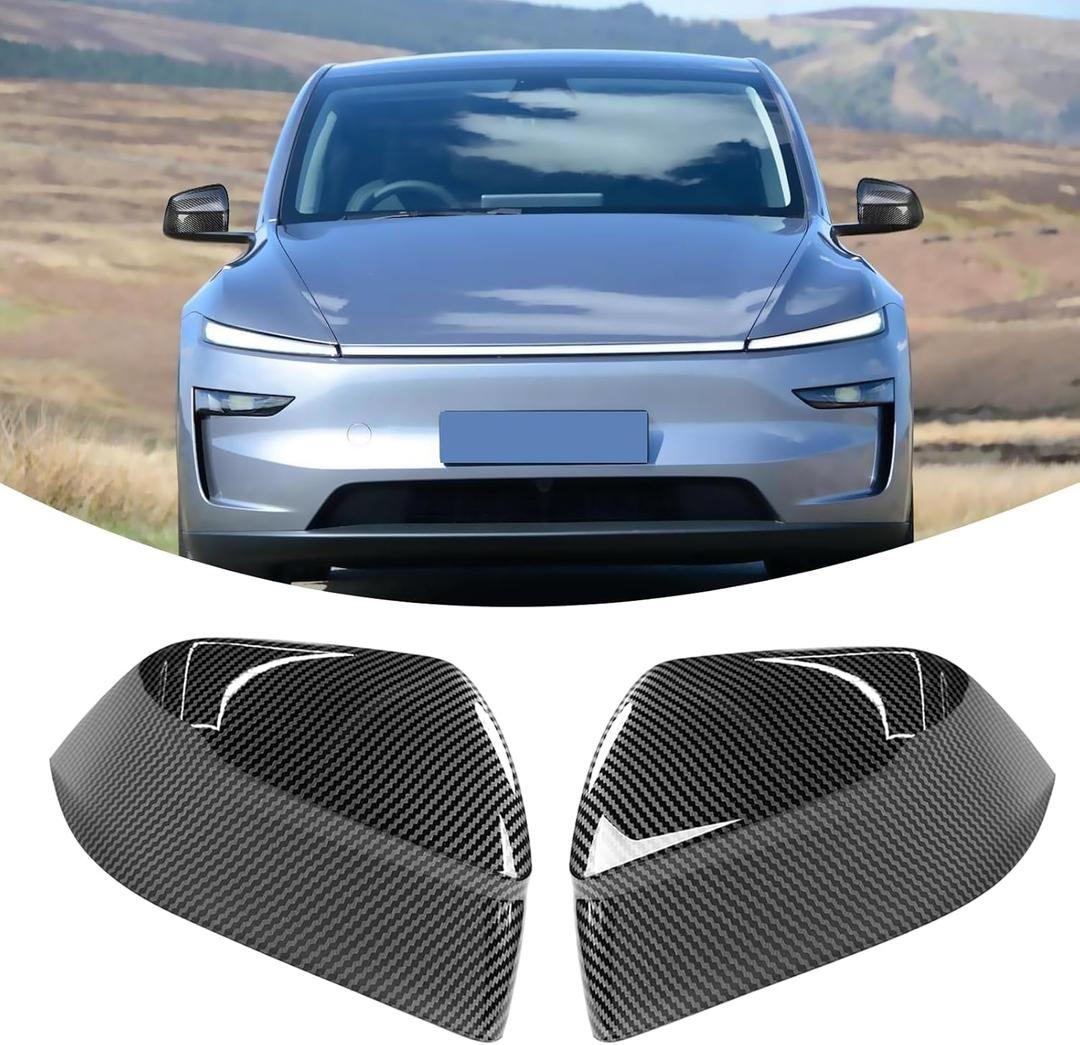 Compatible with Tesla Model Y Juniper Mirror Guard Covers 2025 2026, 2PCS Left & Right Side Rearview Mirror Protector Cap for Tesla Model Y Juniper Accessories (Glossy Carbon Fiber Pattern)