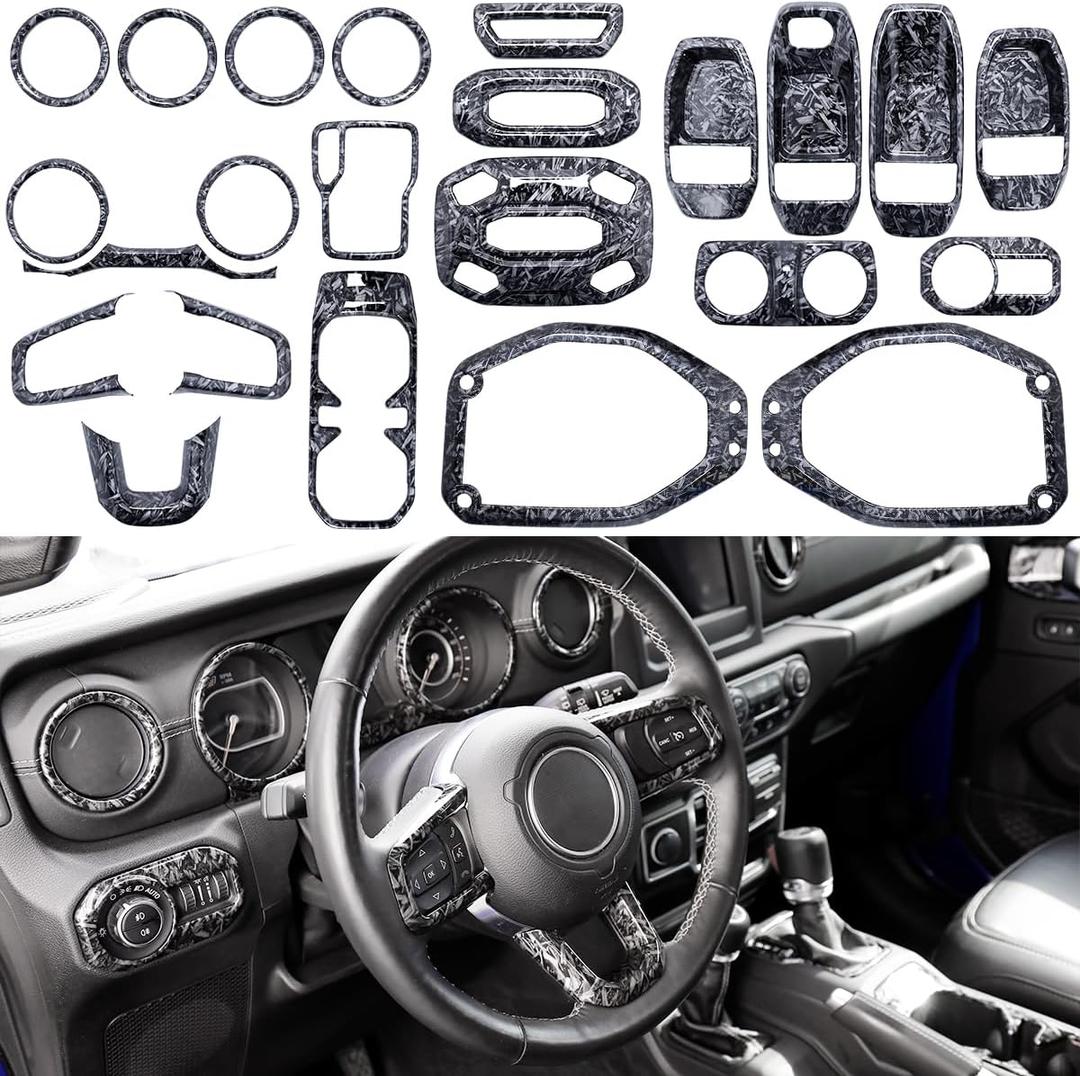 Barong for Jeep Wrangler JL JLU Gladiator JT 2018-2023 Accessories Interior Decoration Steering Wheel Gear Cup Holder Door Panel AC Air Vent Reading Light Cover 23PCS Full Set (Forging Pattern)