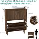 Smuxee Walnut Shoe Cabinet with 2 Flip Drawers, 31.5" Hidden Shoe Storage Cabinet with Small Fluted Doors, Freestanding Shoe Organizer Cabinet for Entryway, Hallway, Living Room