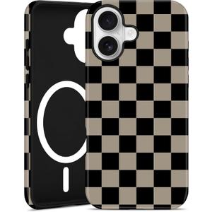 Jusy Compatible with MagSafe Checkerboard Phone Case for iPhone 12 Pro Max, Cute Aesthetic Checkered Magnetic Soft TPU & Hard PC Protective Phone Cover for Women GirlsMatte - Coffee