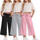 Halfchet 3 Pack Girls Capri Pants Wide Leg Baggy Cropped Sweatpants Kids Basic Casual Capris with Pockets for Ages 5-14